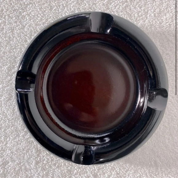 Vintage 1970s Brown Dark Glass Ashtray Trinket  Dish Heavy - Picture 2 of 10